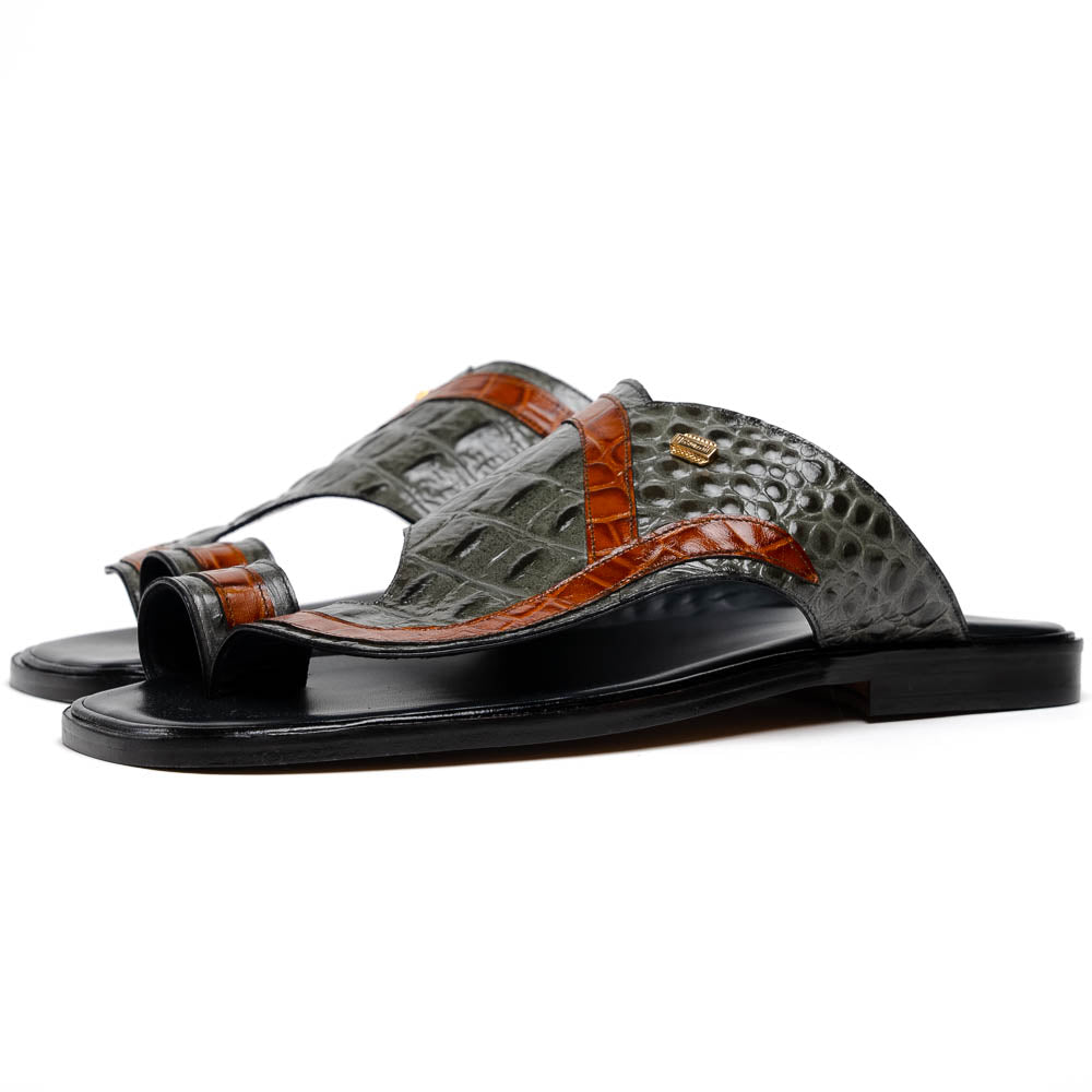 maseratti palms gray cognac  3Maseratti Palms Embossed Caiman & Crocodile Sandals 2