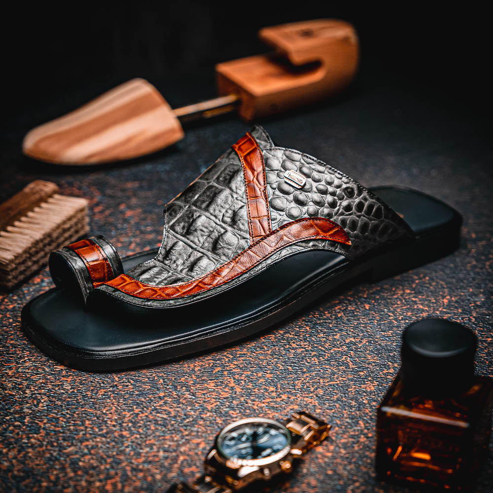 Maseratti Palms Embossed Caiman & Crocodile Sandals 7