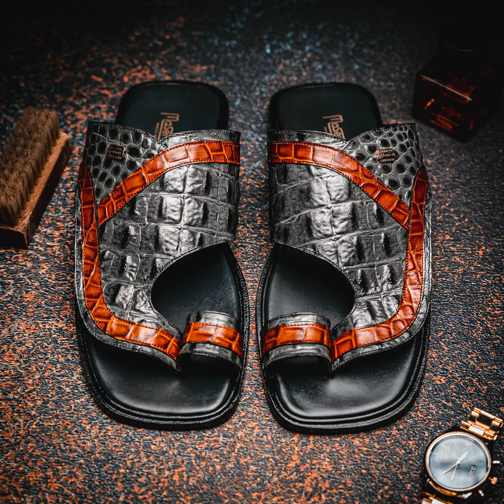 Maseratti Palms Embossed Caiman & Crocodile Sandals 10