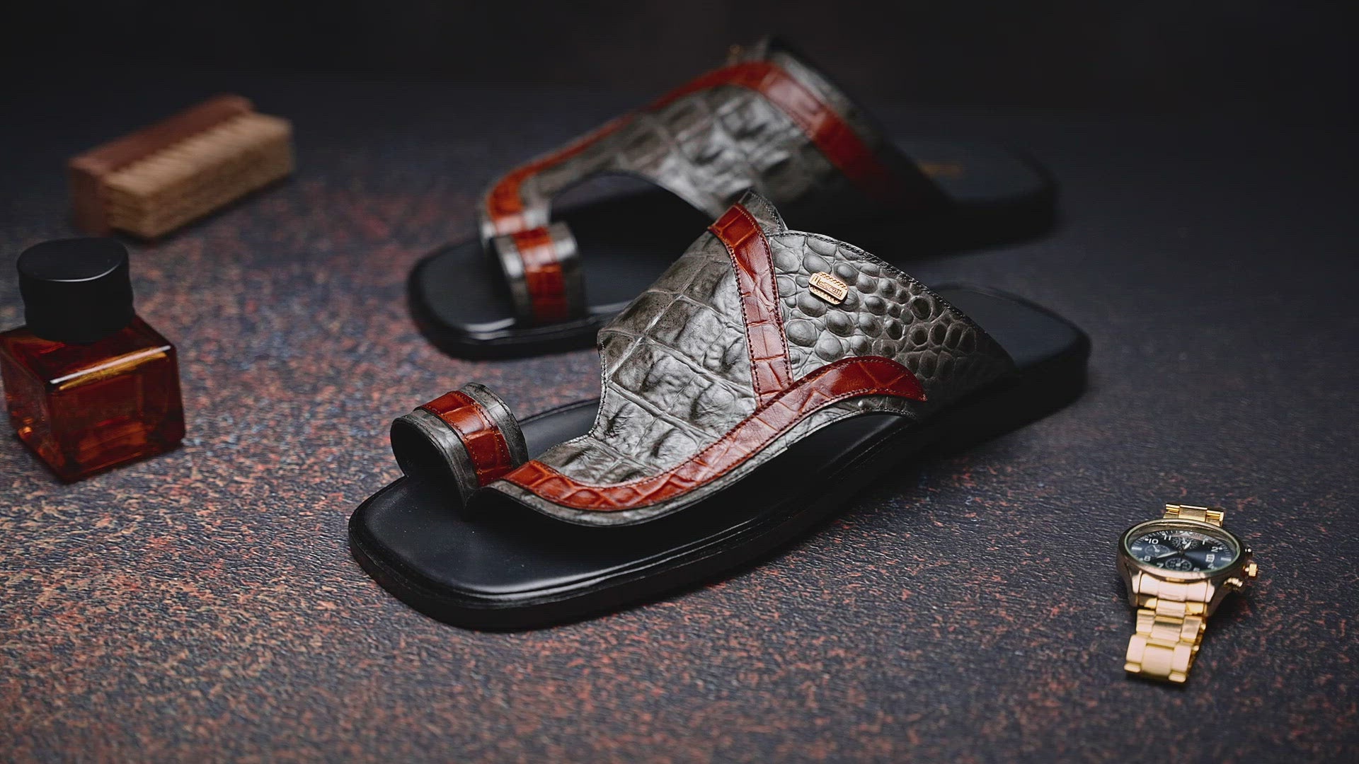 Maseratti Palms Embossed Caiman & Crocodile Sandals Video